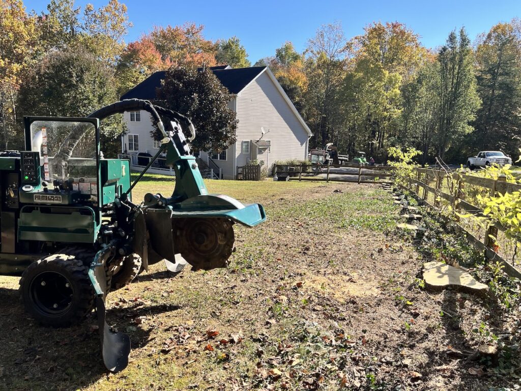 Stump Grinder next to a stump before getting to work